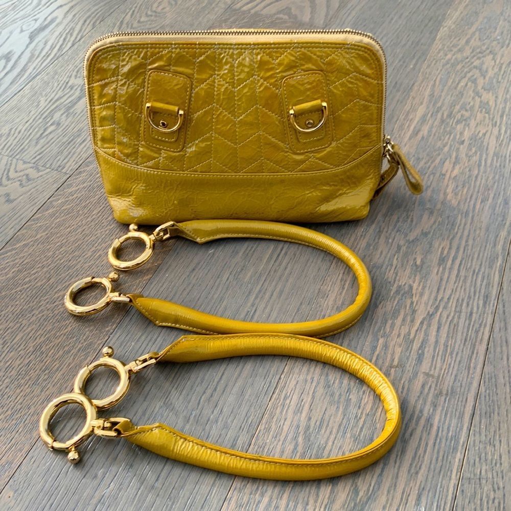 Goldenbleu Parker Quilted Yellow Patent Leather Shoulder Bag